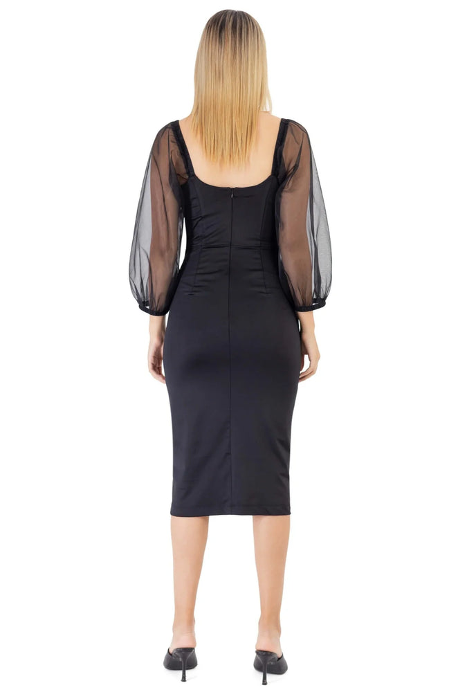 Vestido Negro Manga Larga Puff Katherine