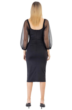 Vestido Negro Manga Larga Puff Katherine