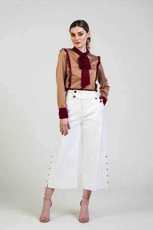 Chedron Tie Up Neck Blouse
