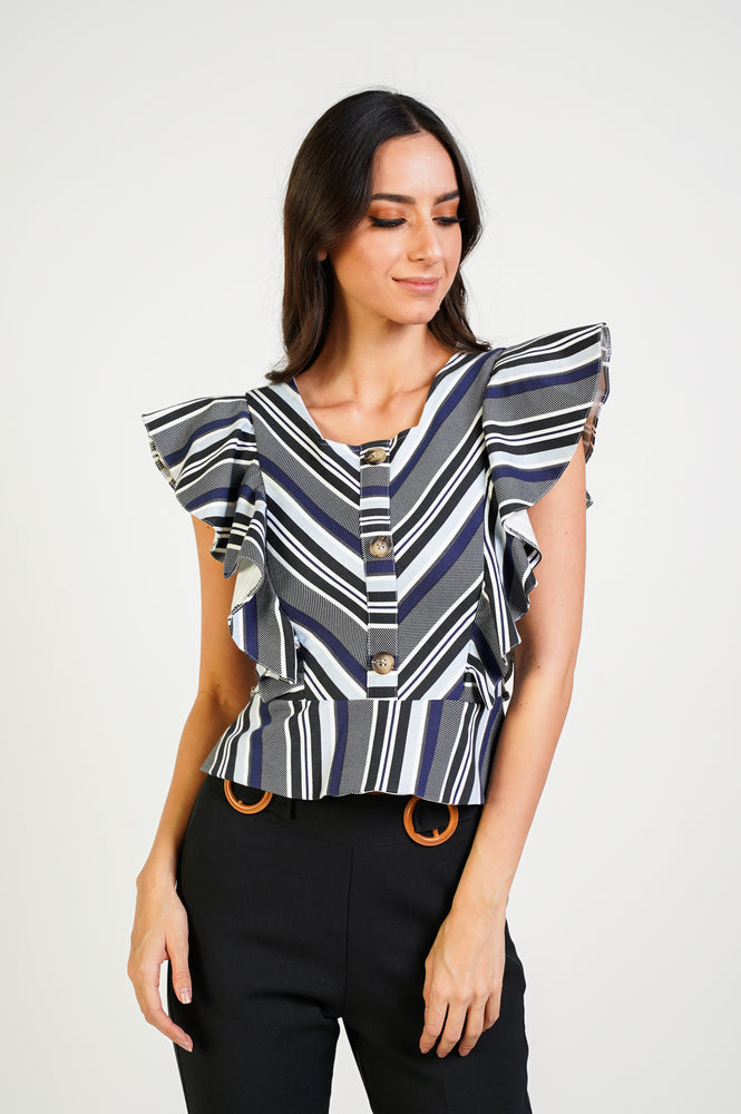 Stripes Ruffle Crop Top